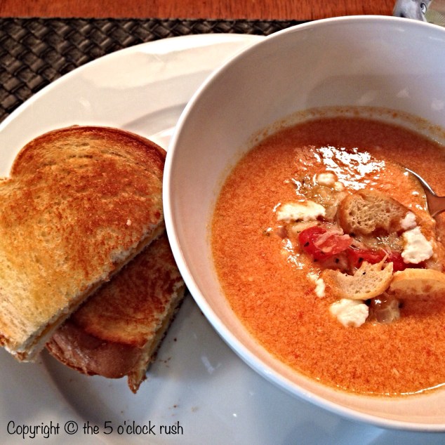 Homemade Tomato Soup with Crab and Goat Cheese plus a side of Grilled Cheese ;)