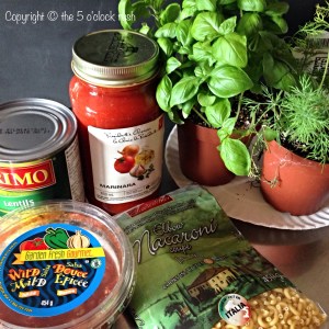 Mise En Place for Quick and Easy Elbow Pasta with Lentils