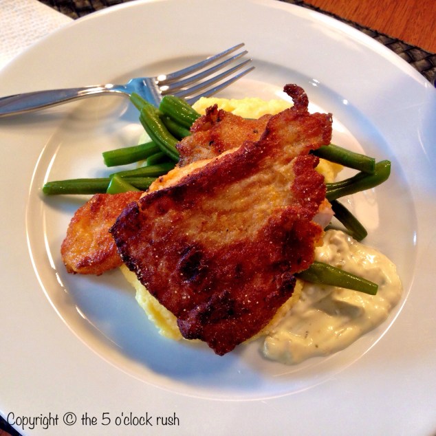 Pan Fried Fish Fillets with Polenta and Steamed Green Beans.
