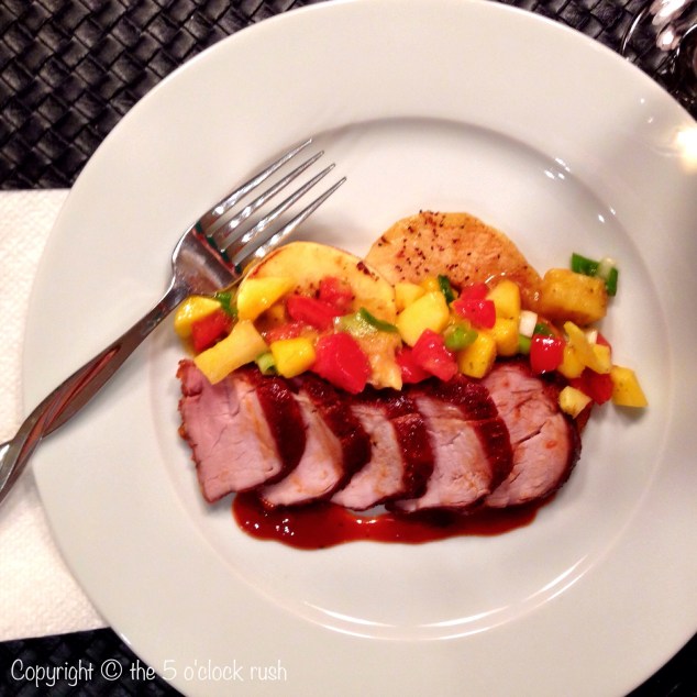 Memphis Dust Rub Pork Tenderloins with Apple Rings and Fresh Peach and Mango Salsa