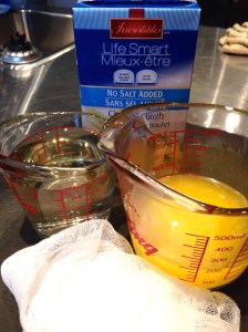 Chicken Stock, white wine, melted butter and cheesecloth for Turkey