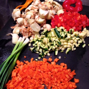 Eggplant, Red Peppers, Carrot, Zucchini and Green Onion