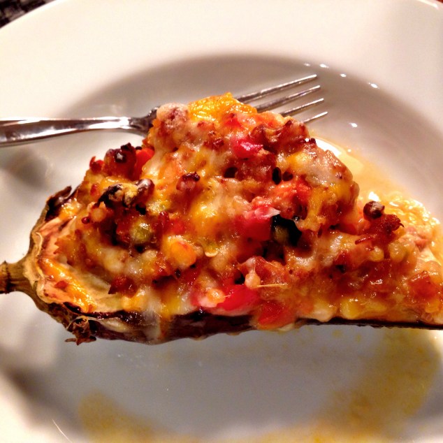 Eggplant Stuffed with Italian Sausage, Couscous and Vegetables