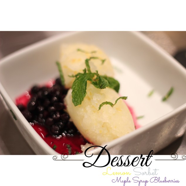 Dessert: Homemade Lemon Sorbet with Maple Syrup Blueberries