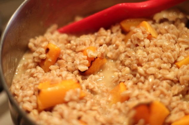 Adding the Butternut Squash to Spelt Risotto